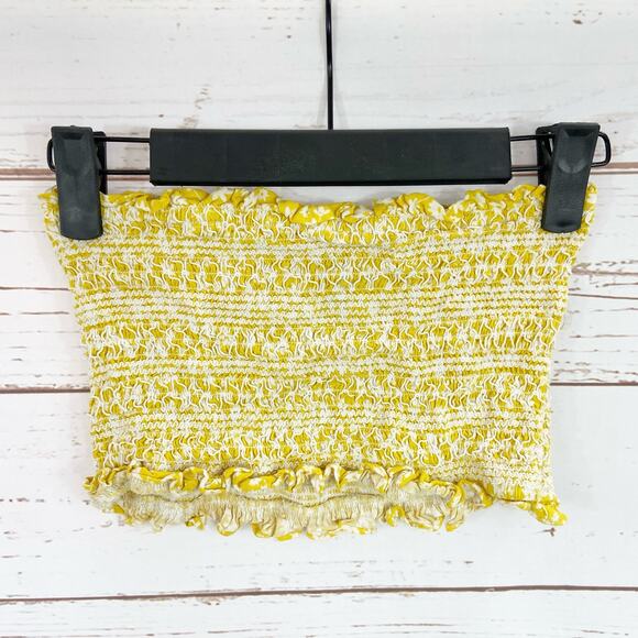 Windsor M Yellow Floral Smocked Ruffle Hem Strapless Cropped Tube Top - Picture 3 of 7